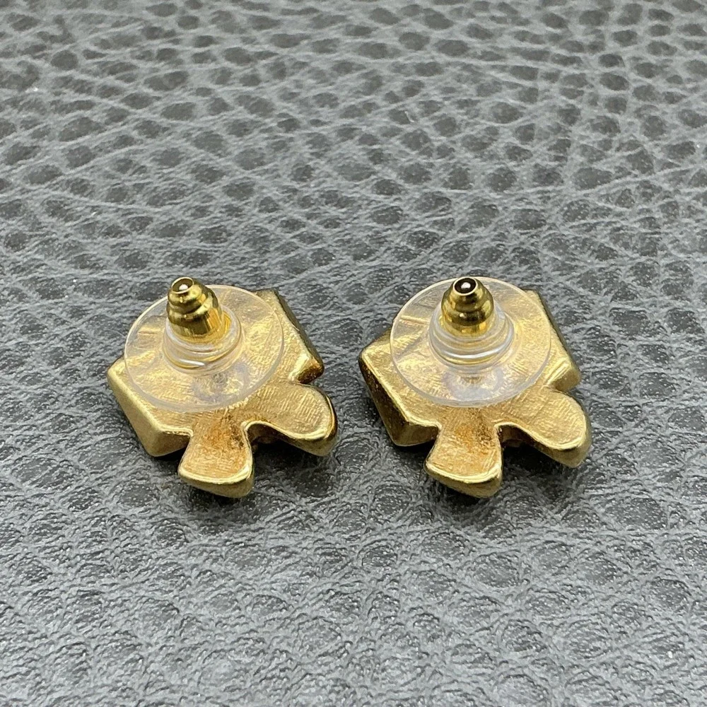 Avon Gold Tone Rhinestone Gift Box Present Stud Earrings‎ Christmas Holiday